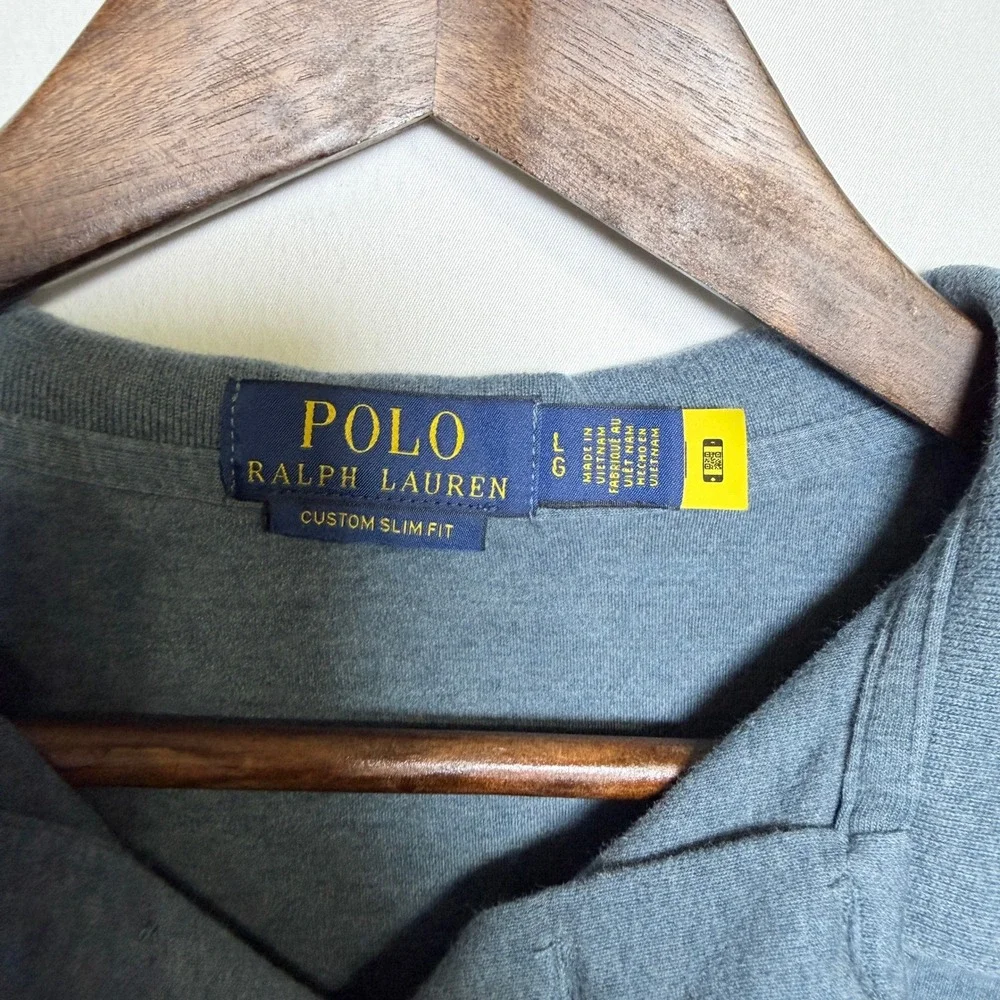 Polo Ralph Lauren Mens Custom Slim Fit Cotton Jersey Polo Shirt Blue Heather LG